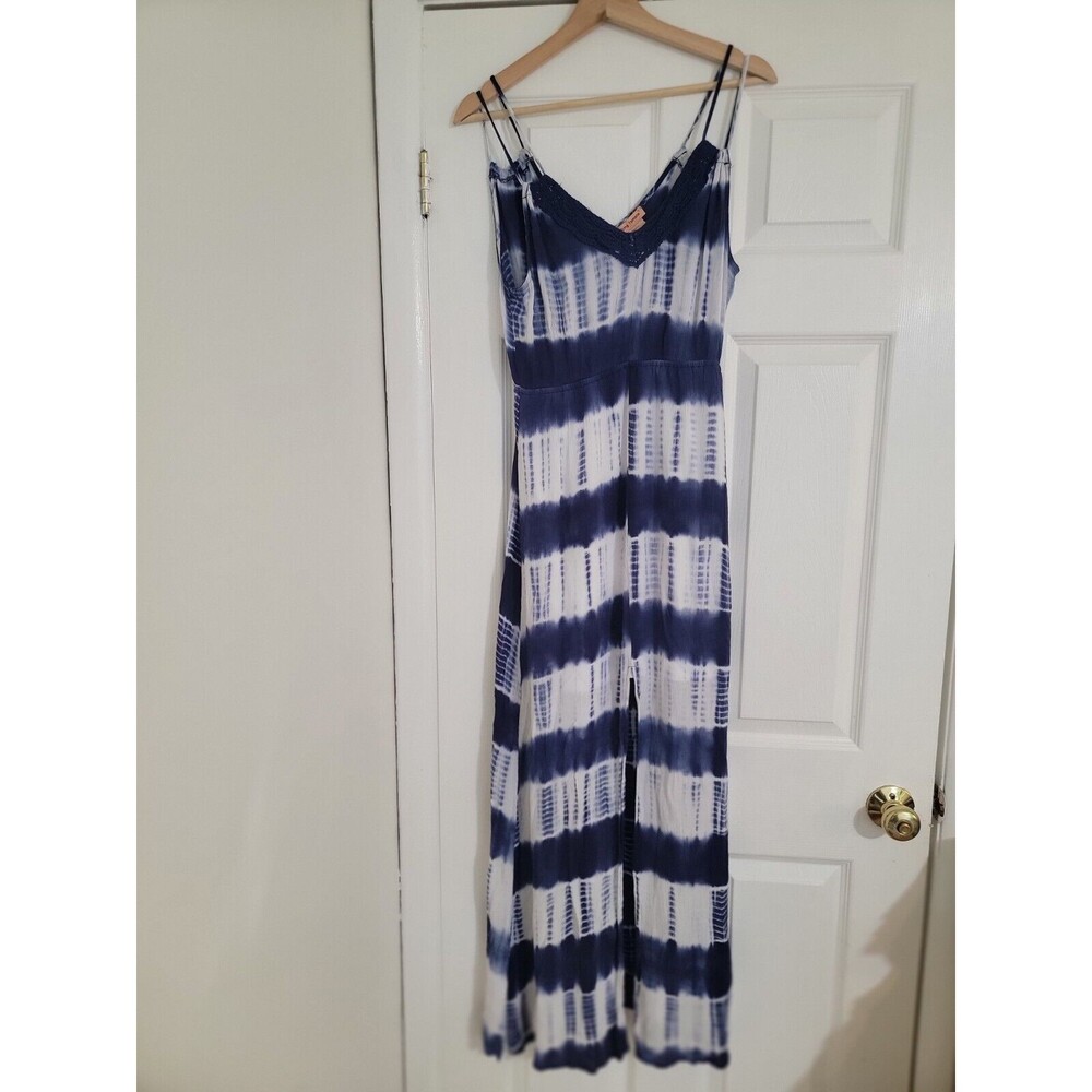 Flying Tomato Maxi Dress Tie Dye Blue And White Lace V-neck Sz M